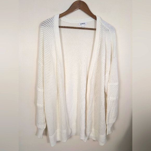 Express White Knit Rayon Nylon Open Front Oversized Cardigan Sweater - Picture 7 of 7